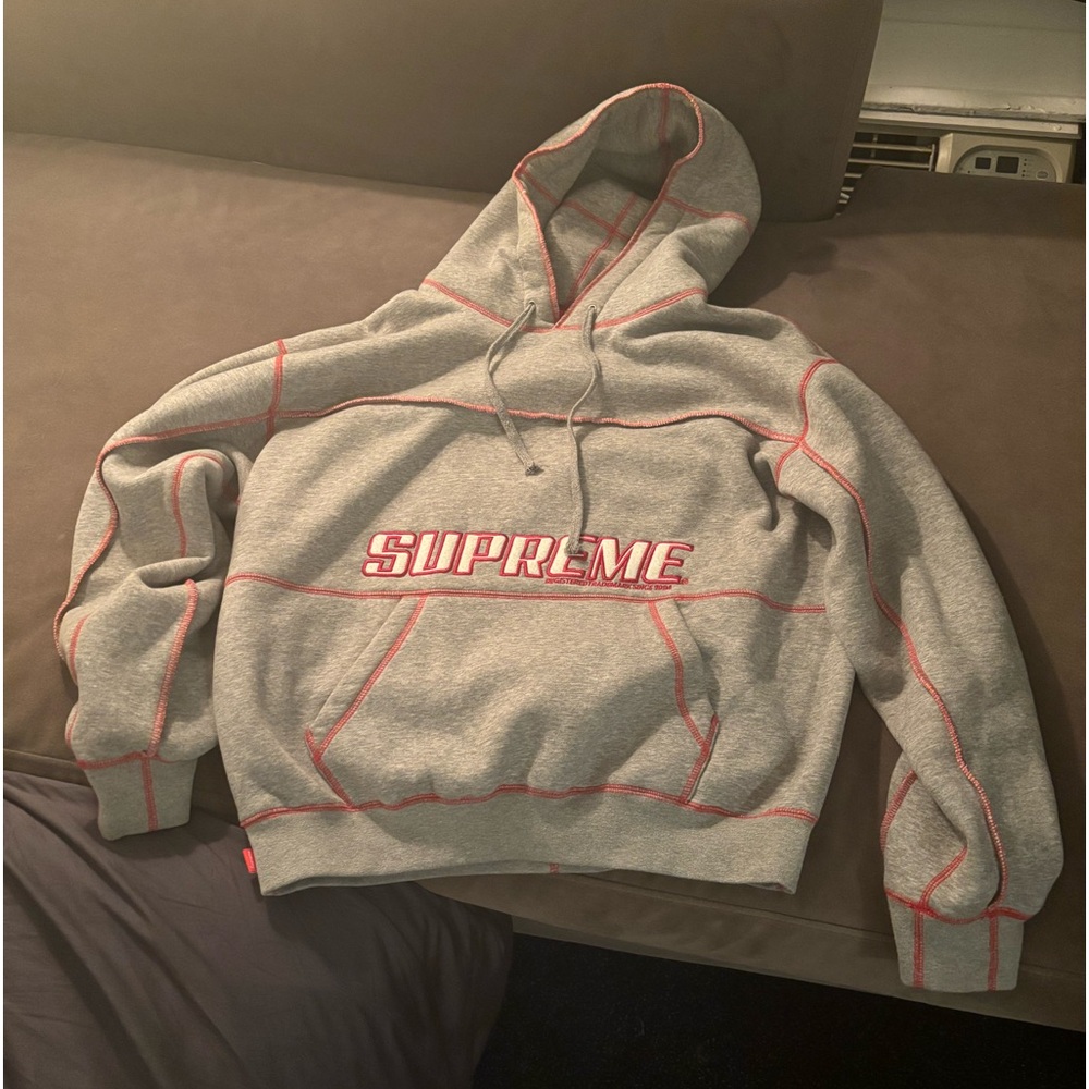 Supreme Cross Stitch hoodie Grey and Red size Large